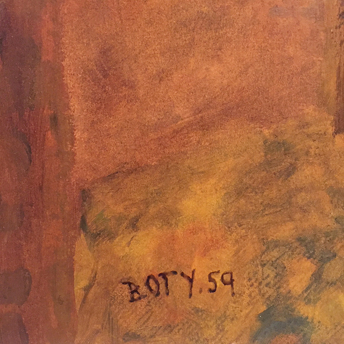 Detail of signature and date on recently discovered painting by Pauline Boty.